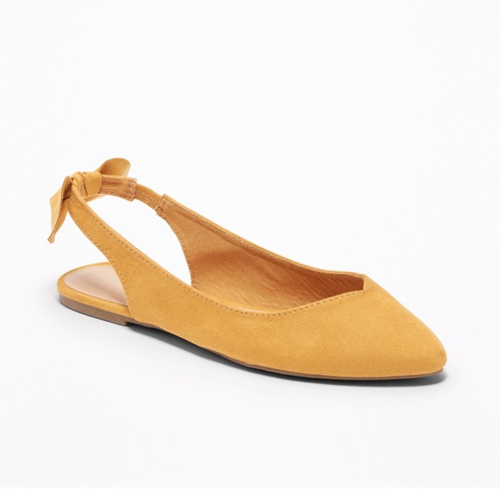 Mustard suede sling back flats